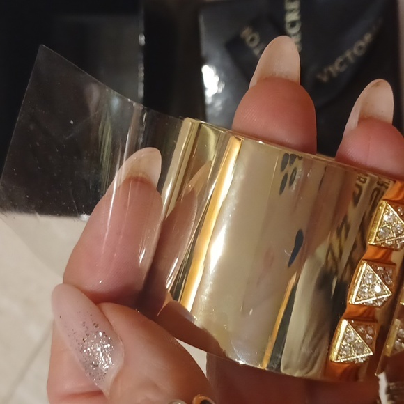 Victoria's Secret Vintage SCANDALOUS Rhinestone Pyramid Hinged Cuff Bracelet - Picture 6 of 8